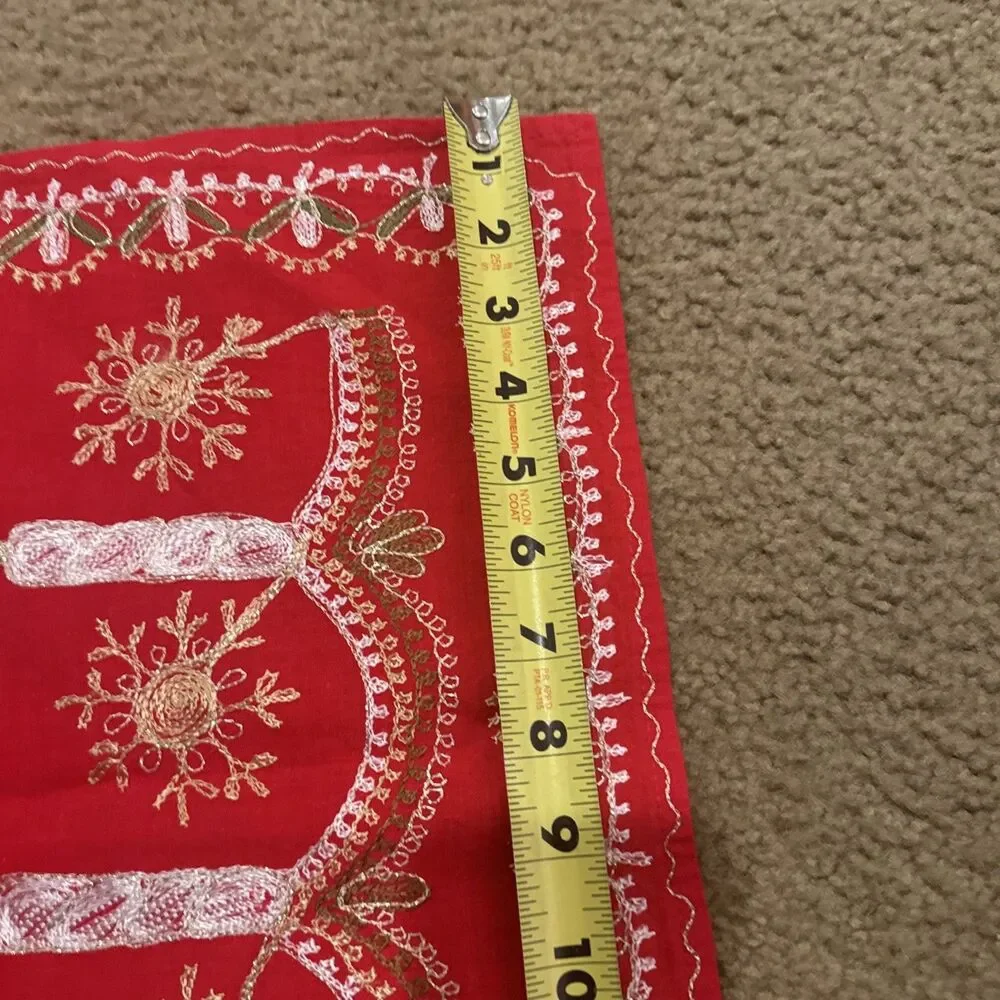 Holiday tablecloth, red gold metallic, 39”X 35”